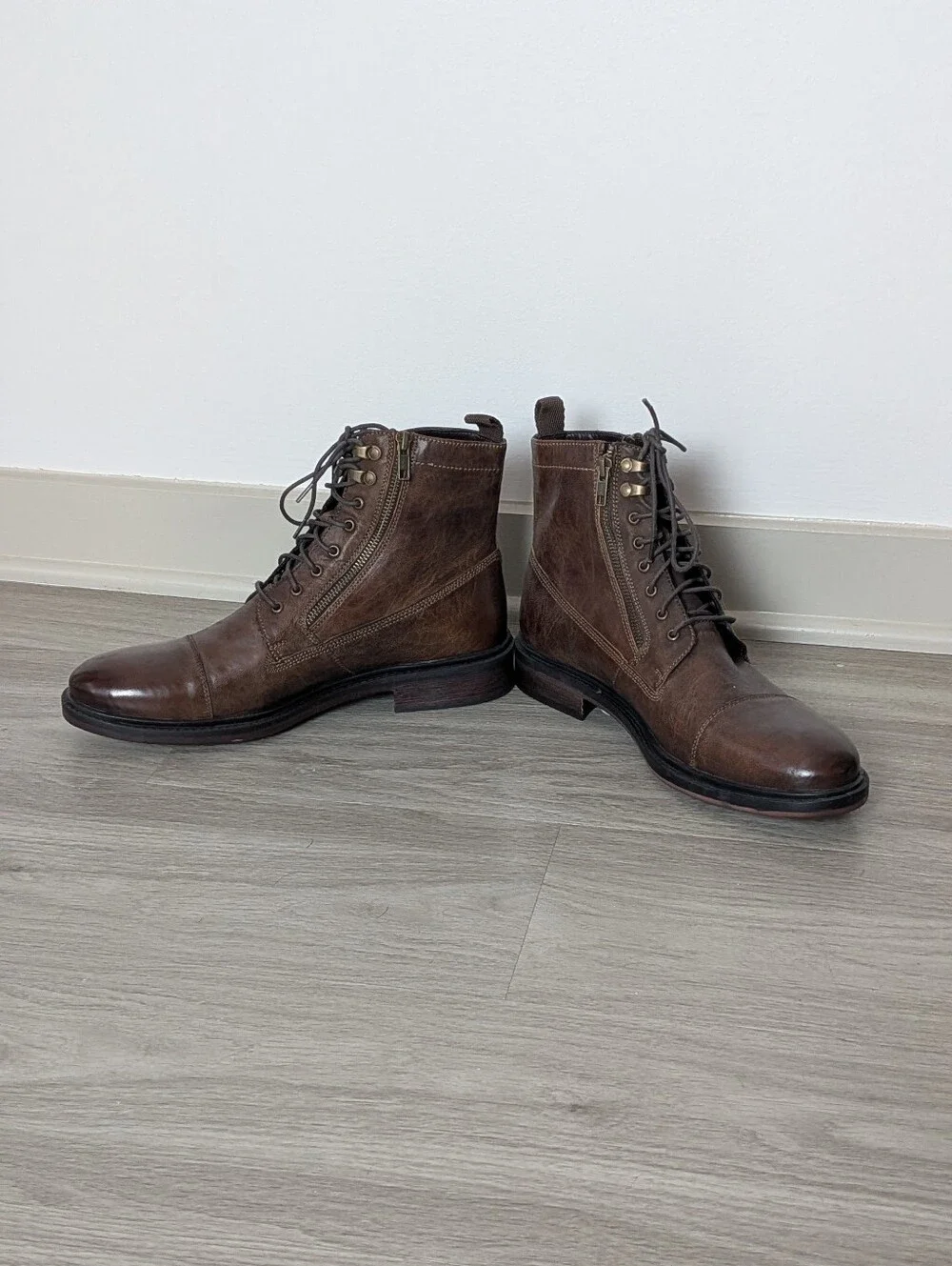 Steve Madden P-Gabe Mens Brown Leather Lace Up Casual Dress Boot Size 10